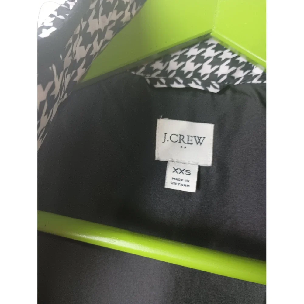 J.Crew Excursion Quilted Vest Black White Houndstooth Gold Zip XXS‎